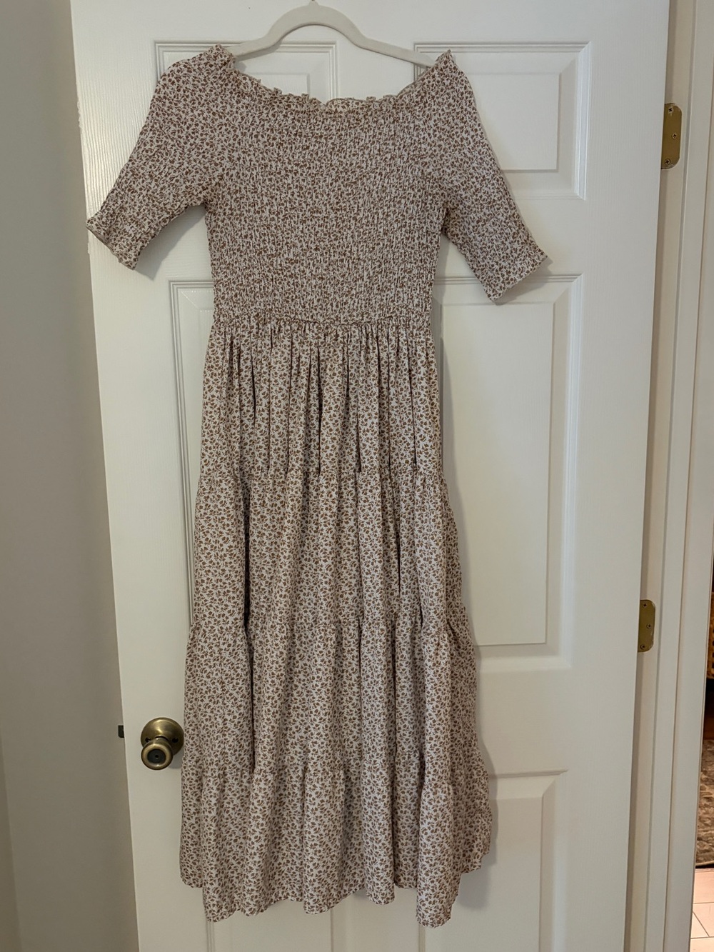 orange creek Beige Floral Smocked Midi Dress